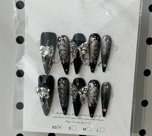 #2001  cat eye butterfly handmade press on nails