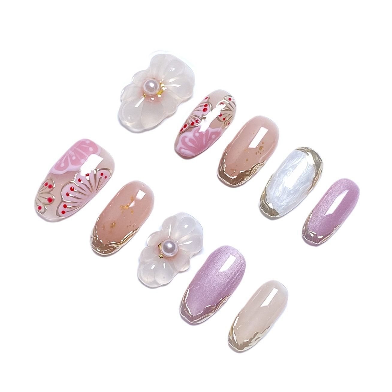 #1005  3D Flower handmade original press on nails