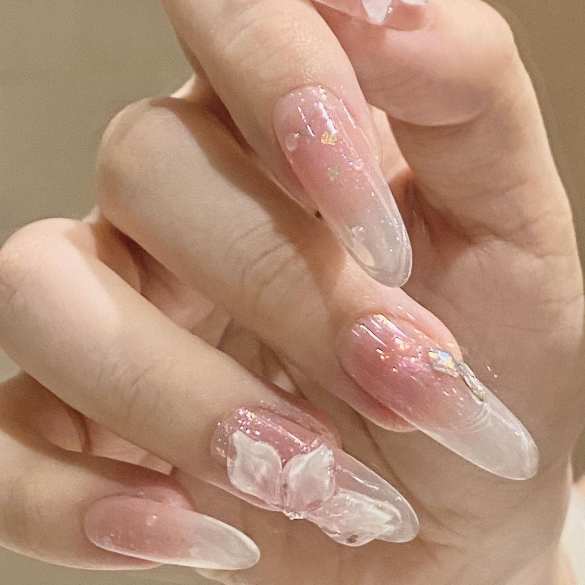 #1006  3D Flower pink handmade press on nails