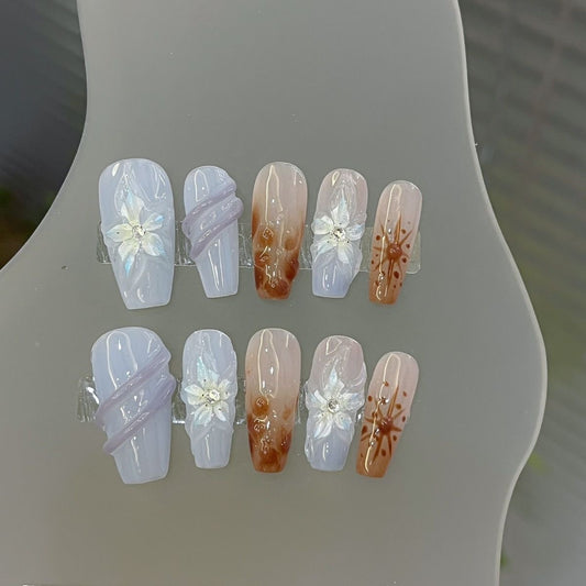 #1010  3D Flower handmade press on nails