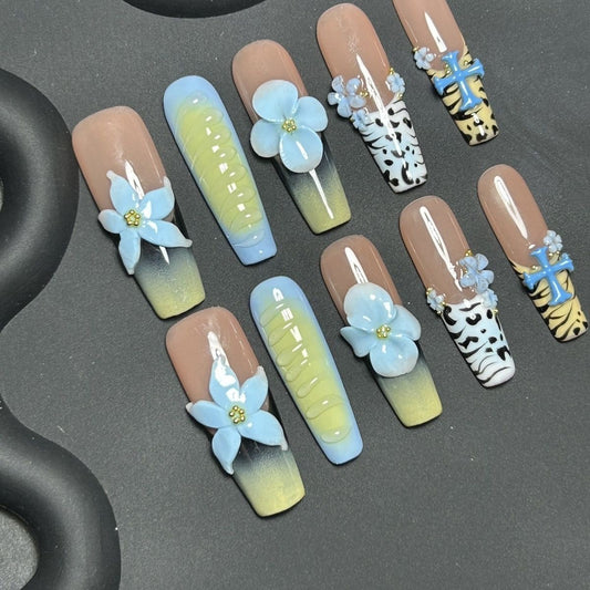 #1017  3D Flower handmade press on nails