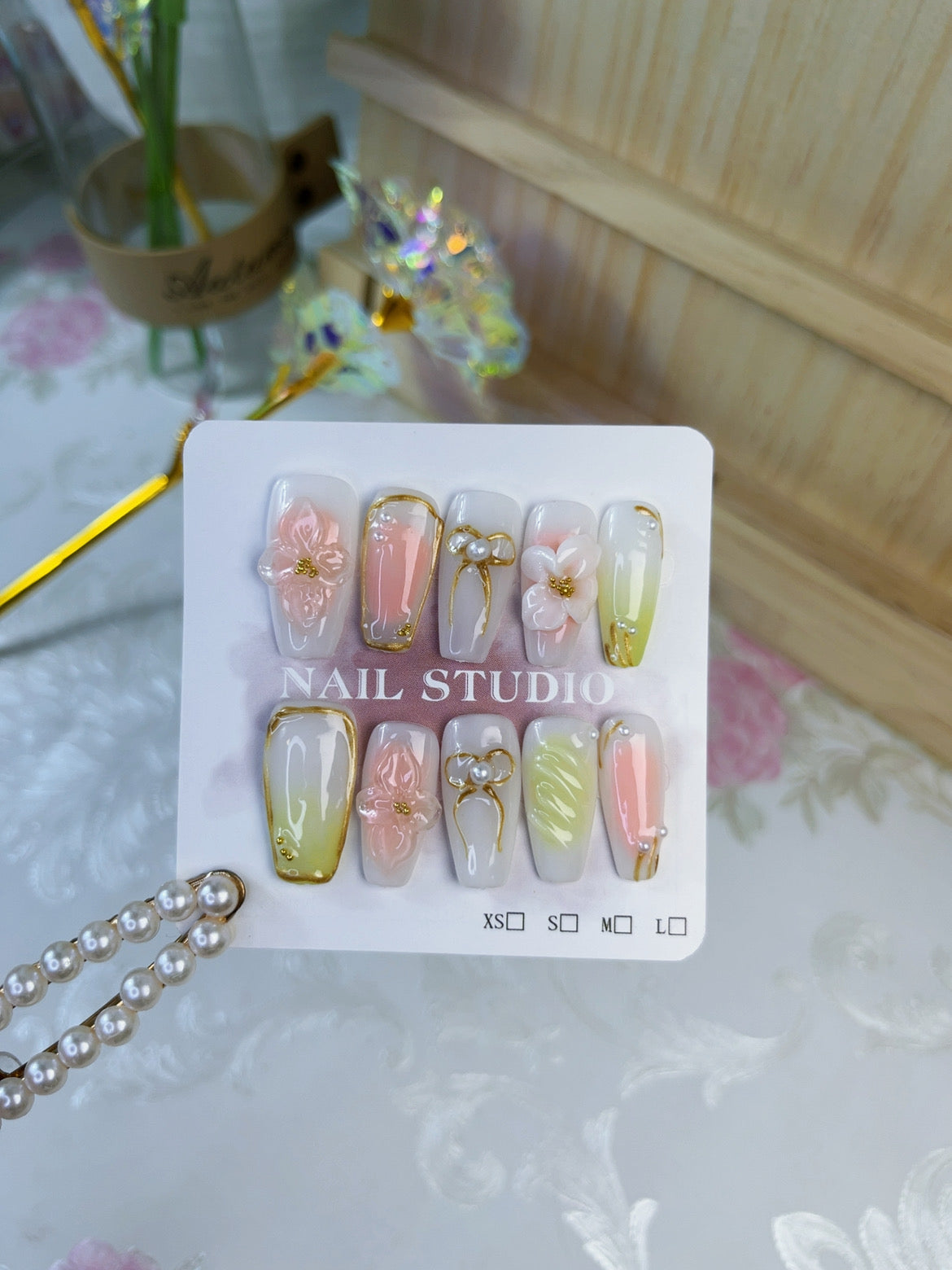 #1025 3D Flower handmade press on nails