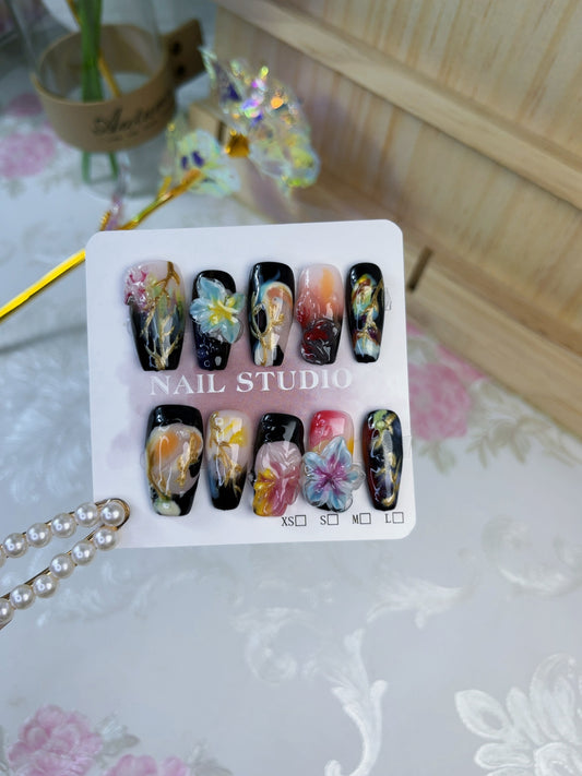 #1028 3D Flower handmade press on nails