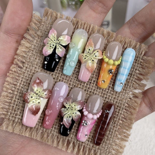 #1035 3D Flower handmade press on nails