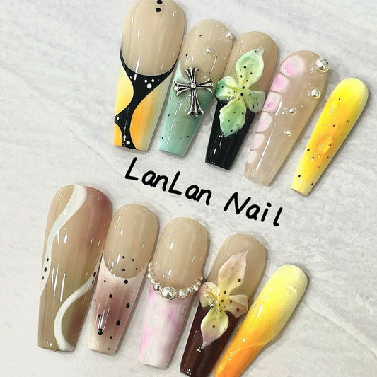 #1037 3D Flower handmade press on nails