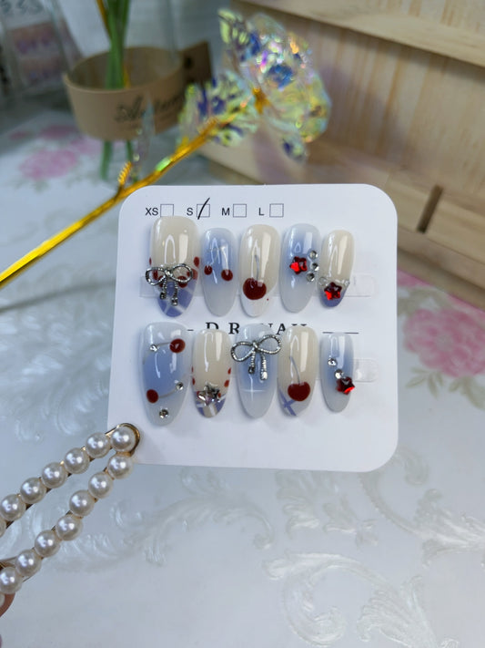 #4001  hand painted handmade press on nails