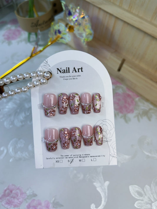 #4003 hand painted handmade press on nails