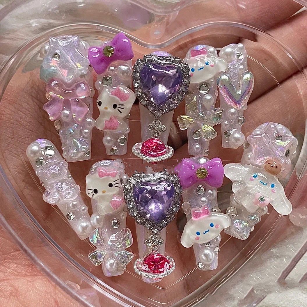 #5003  cute HK long square handmade press on nails