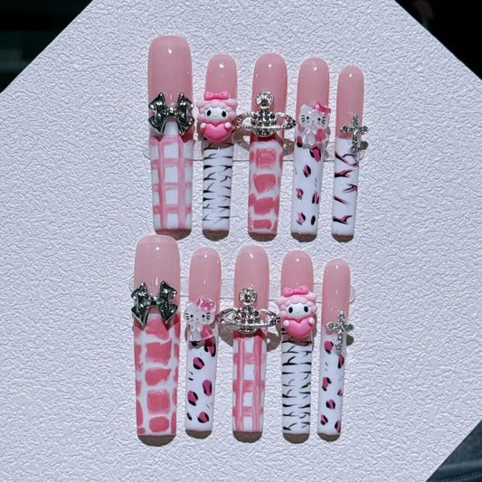 #5004  cute HK long square handmade press on nails