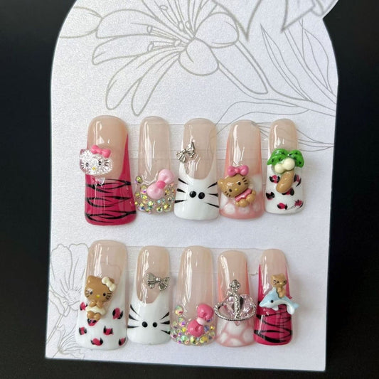 #5007  cute HK long square handmade press on nails